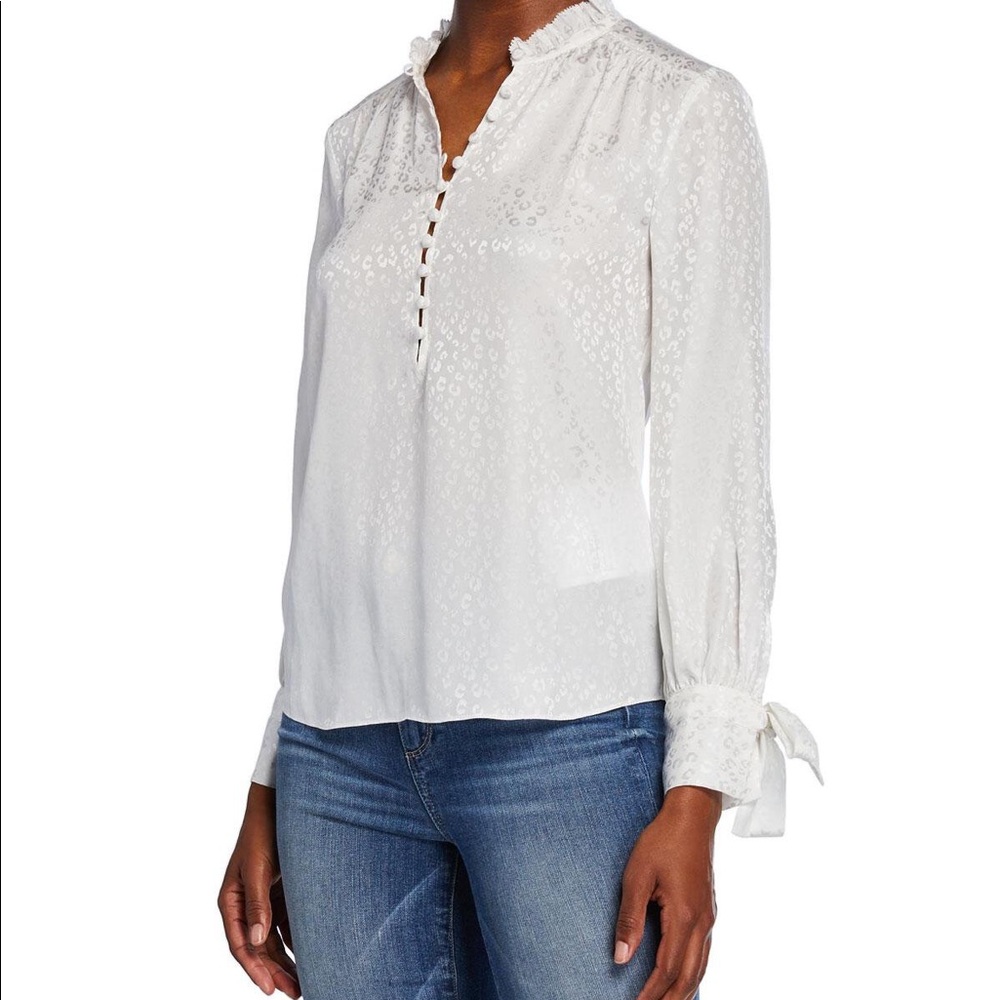 Rebecca Taylor Snow White Silk Long Sleeve Cheetah Print Top Blouse Size 00